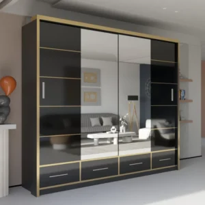 SYDNEY HIGH GLOSS BLACK&GOLD WARDROBE 203cm/253cm
