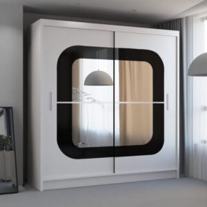 CHELSEA WHITE WARDROBE BLACK STRIP 150cm/203cm