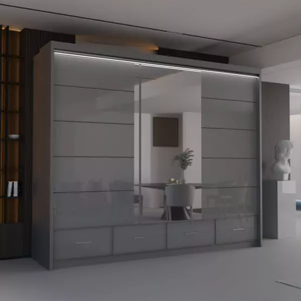 GREY HIGH GLOSS SYCYLIA WARDROBE 150-208-255CM