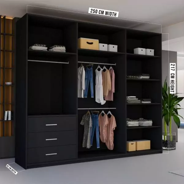 COLLIN BLACK 250CM SLIDING DOORS WARDROBE - Image 2