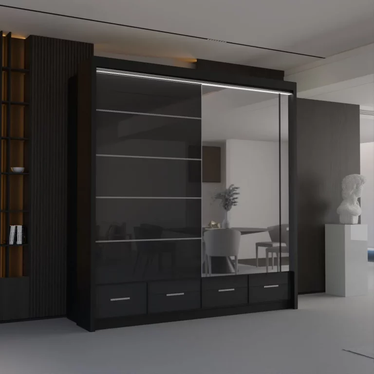 BLACK HIGH GLOSS SYCYLIA WARDROBE 150-208-255CM - Image 3