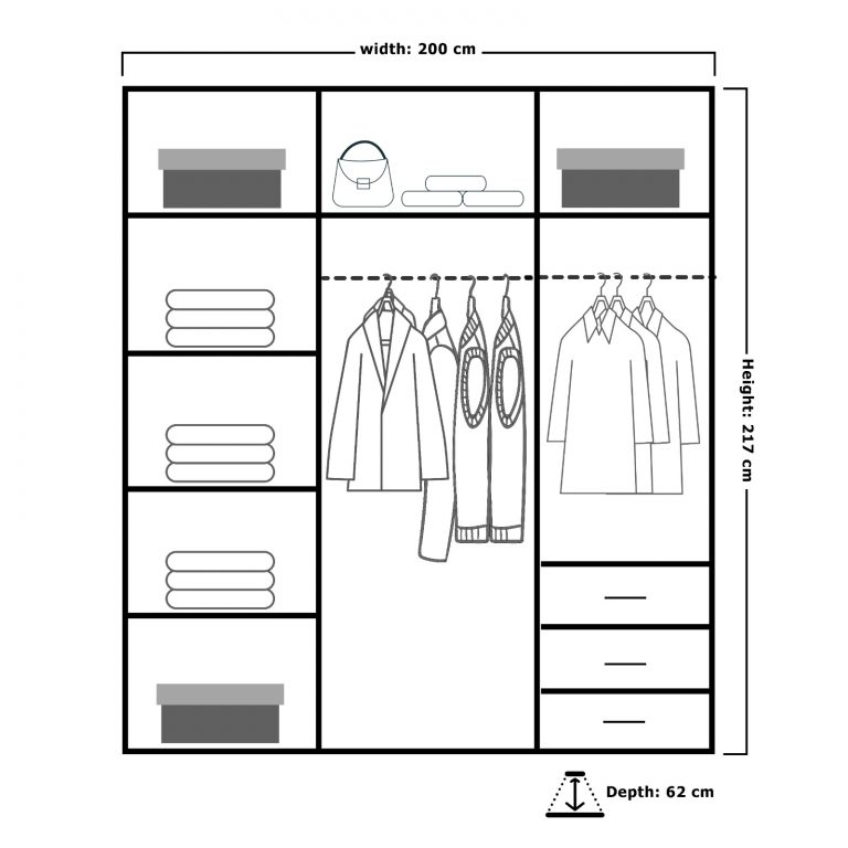 VIKAS WHITE HIGH GLOSS WARDROBE 120cm/150cm/200cm/250cm - Image 4