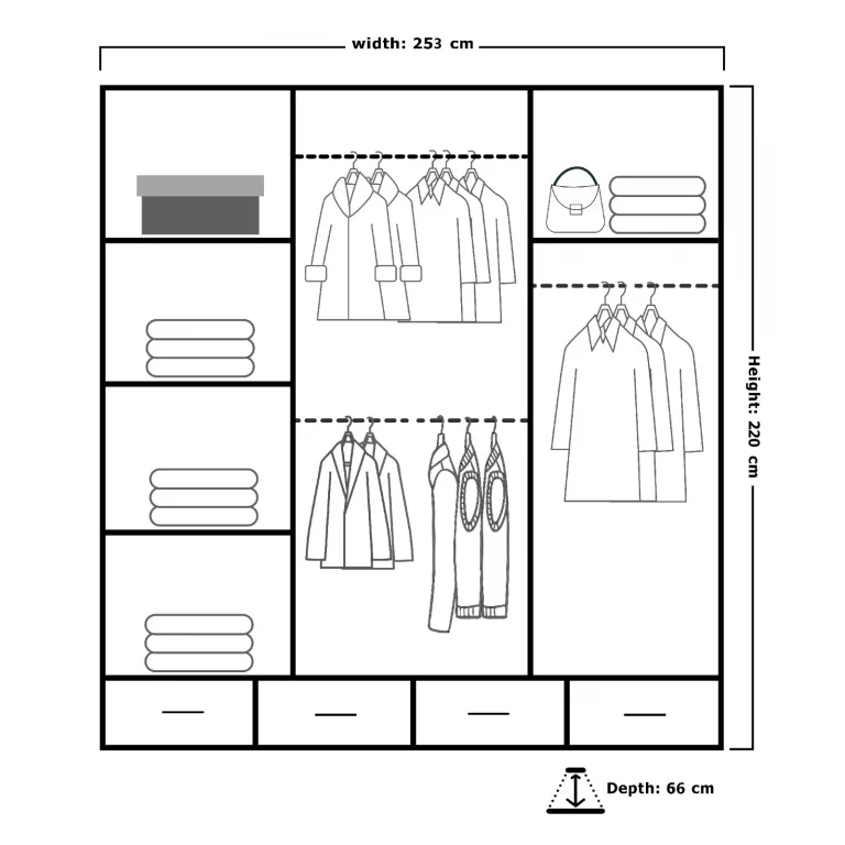 SYDNEY HIGH GLOSS WHITE/GOLD WARDROBE 203cm/253cm - Image 4