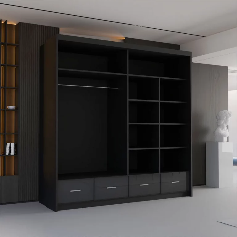 BLACK HIGH GLOSS SYCYLIA WARDROBE 150-208-255CM - Image 4