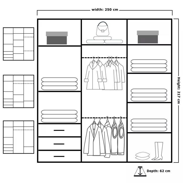 ROYAL BLACK WARDROBE 150cm/203cm/250cm - Image 5