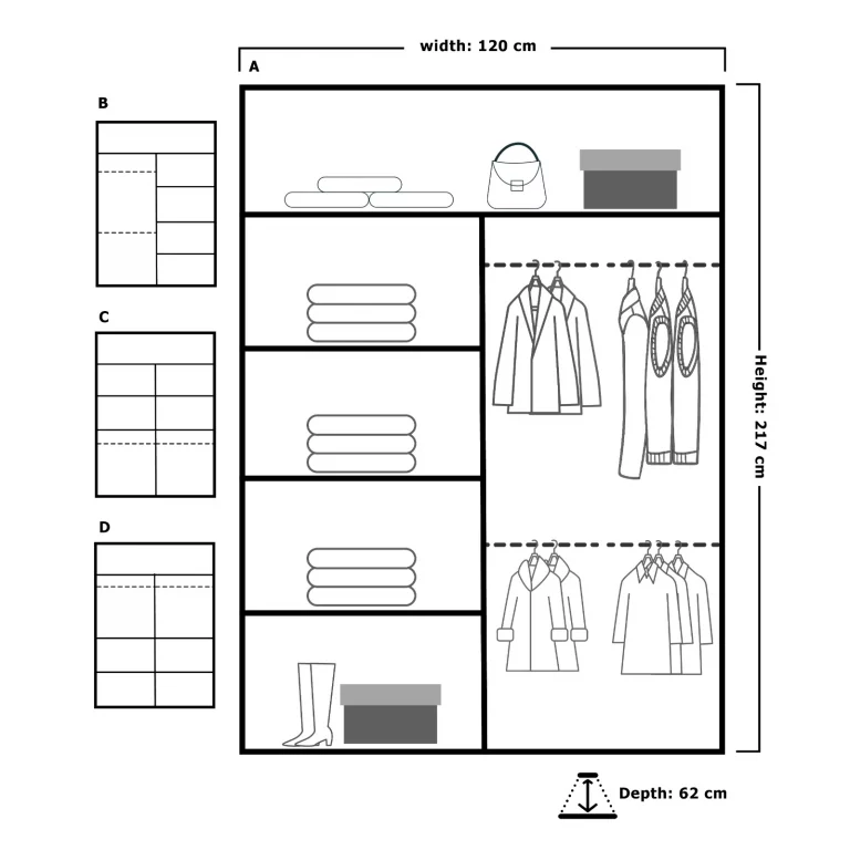 NICOLE BLACK WARDROBE 120cm/150cm/180cm/203cm - Image 5