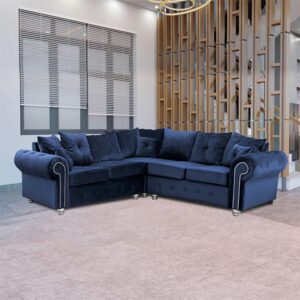 ASHWIN BLUE PLUSH VELVET CORNER SOFA