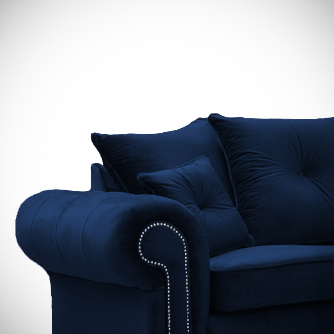 ASHWIN BLUE PLUSH VELVET CORNER SOFA - Image 3