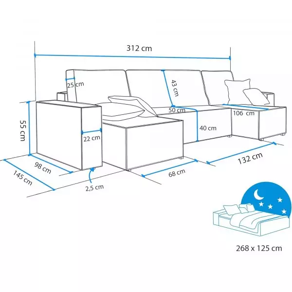Fabric Grey 3 Seater Sofa Bed - Image 2