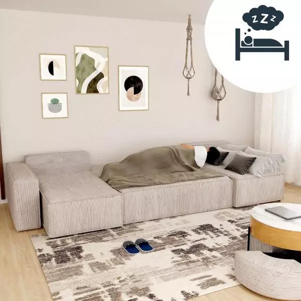 Fabric Brown 3 Seater Sofa Bed - Image 2