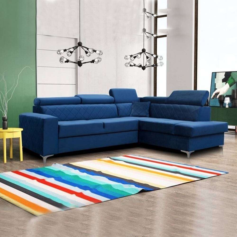 GLOSS CORNER SOFA BED BLUE - Image 5
