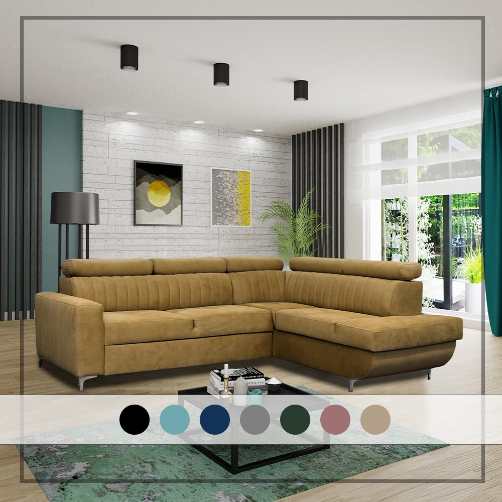 HOUSTON MUSTARD CORNER SOFA BED - Image 2
