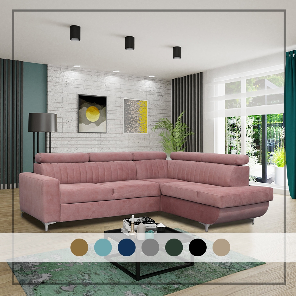 HOUSTON PINK CORNER SOFA BED - Image 2