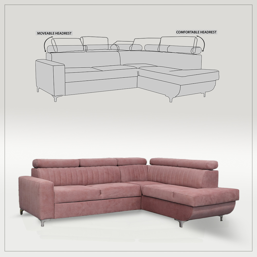 HOUSTON PINK CORNER SOFA BED - Image 8