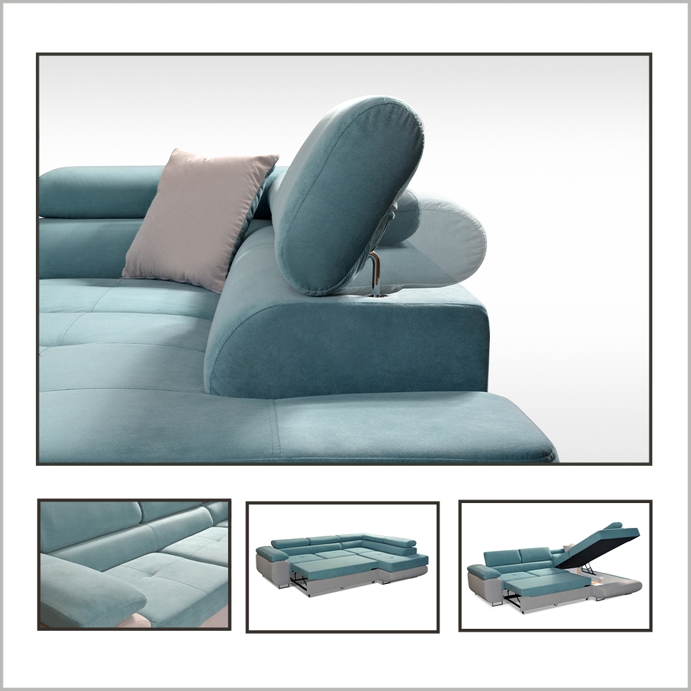 LIDO Sky Blue Corner Sofa Bed - Image 2
