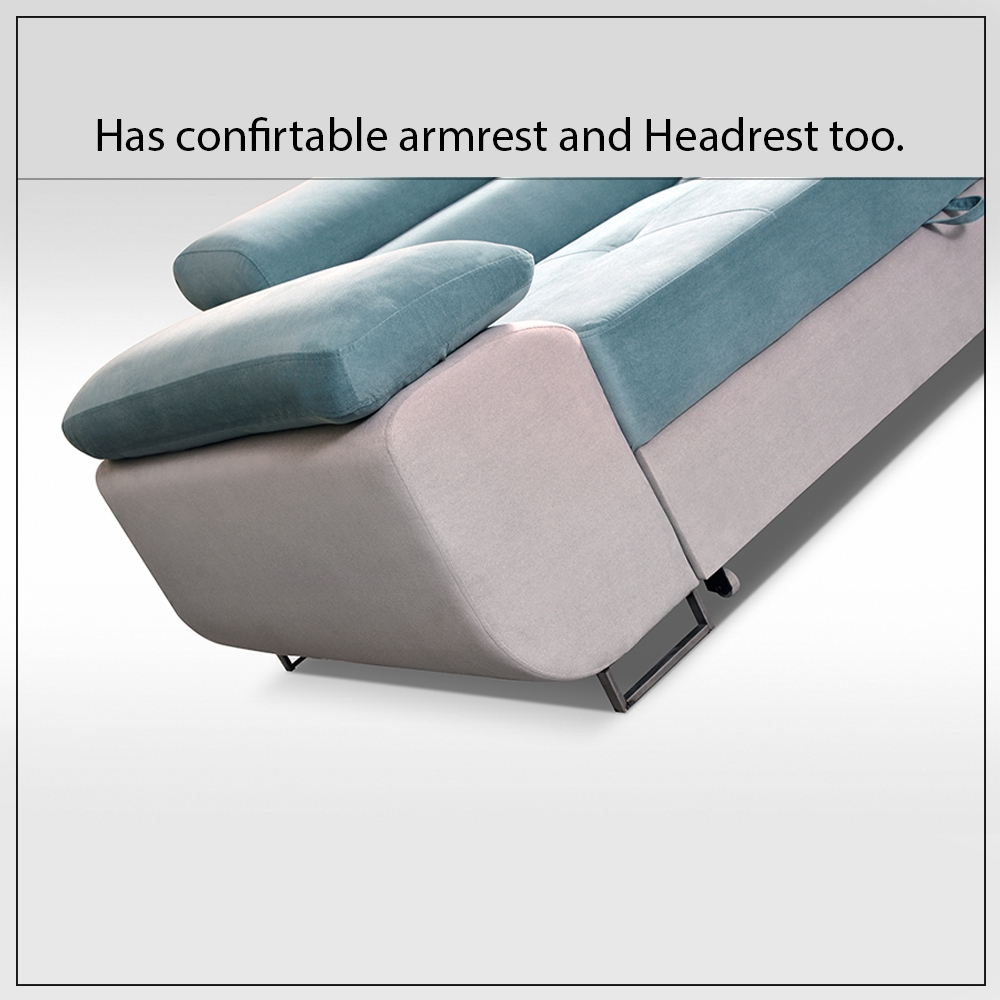 LIDO Sky Blue Corner Sofa Bed - Image 6