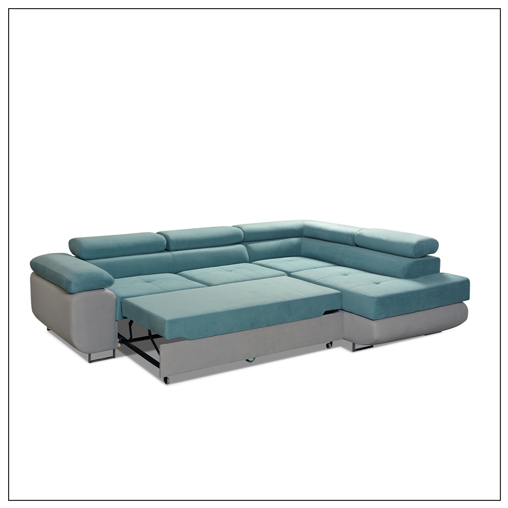 LIDO Sky Blue Corner Sofa Bed - Image 4