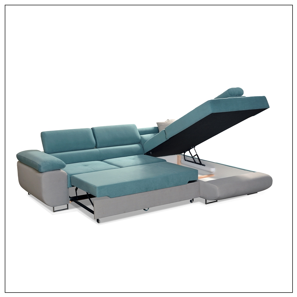 LIDO Sky Blue Corner Sofa Bed - Image 3