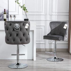 Valentino Grey Velvet Bar Stool