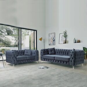 Chicago Grey 3+2 Chesterfield Sofa Set