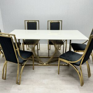 Amelia White Ceramic 180cm Gold Frame Table Only