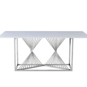 Amelia White Ceramic 180cm Silver Frame Table Only
