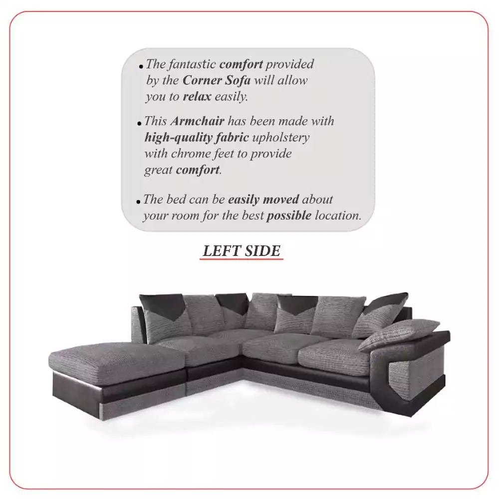 Dino Corner Sofa Black/Grey - Image 3