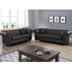HERO BLACK CHESTERFIELD 3+2 SEATER SOFA PU Leather