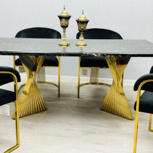 Ravello 180cm Black & Gold Marble Dining Table
